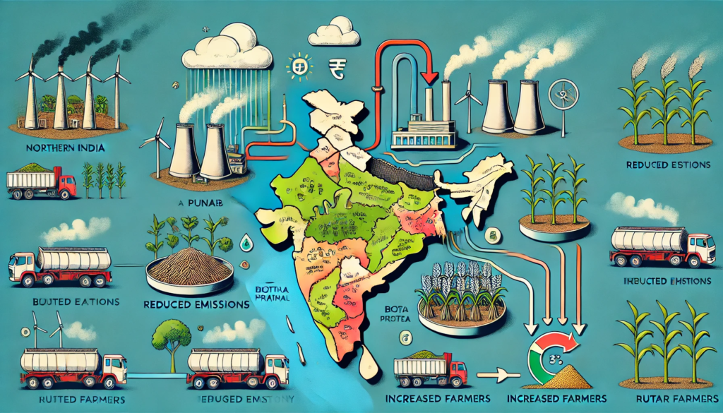 Here is the infographic-style illustration representing stubble burning and its solution through bioethanol production as described in the blog.